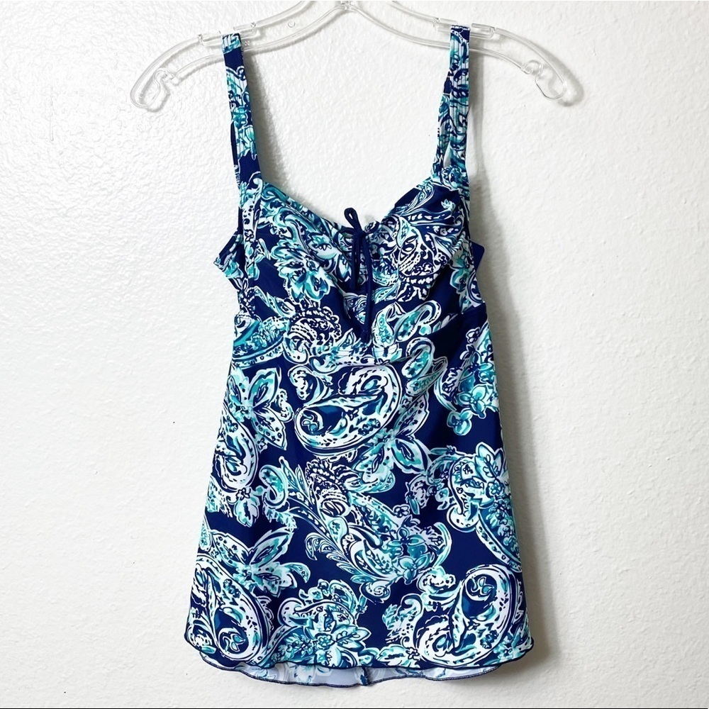 Hilor Blue Green White Women Swimming Tankini Top Size 10